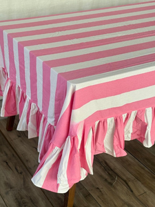 Pink & White Stripe table clothe Indan <b>Tablecloth</b> Stripe Pattern <b>Tablecloth</b> Rectangular Dining Table Cover - Product Image 6