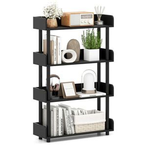 Libreria Aperta a 4 Ripiani Anti-Ribaltamento con Gambe Rialzate, Espositore Nero per Casa e Ufficio - Product Image 2