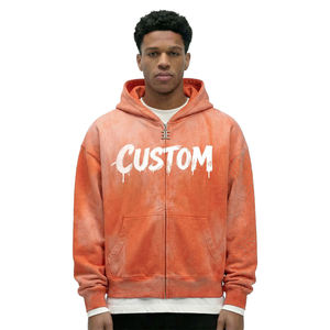 Sudadera con capucha para hombre, 420 g/m², 100% algodón, forro polar transpirable, ecológica, estilo vintage, lavado ácido, corte regular, con cremallera y parche bordado - Product Image 1