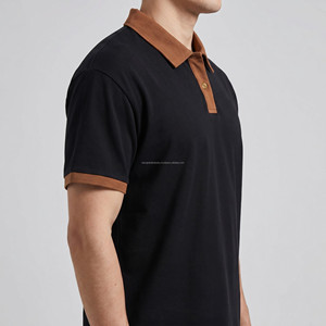 T-shirt de golf personnalisé pour homme, col contrastant noir et marron, en piqué de coton tricoté respirant, manches courtes, été - Product Image 3