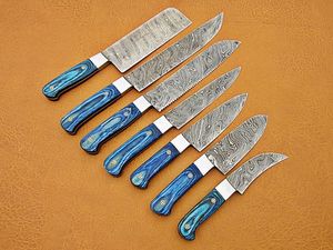 Juego de 7 Cuchillos de Acero de Damasco Hechos a Mano con Mango de Madera para Camping y Cocina, Grado Industrial OEM/ODM/OBM - Product Image 3
