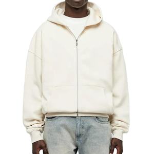 Sudadera con capucha y cremallera para hombre, personalizada, de punto, con cremallera corta, 100% algodón de alta calidad, estilo oversize, de gran gramaje, para streetwear. - Product Image 1