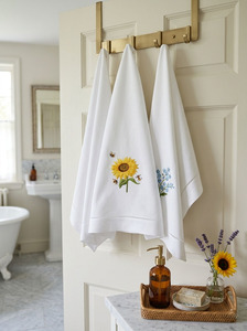 Wholesale Handmade Custom White Cotton Guest <b>Towel</b> Embroidered Sunflower <b>Bee</b> Hemstitch <b>Tea</b> Napkin Machine Washable Airplane Home - Product Image 3