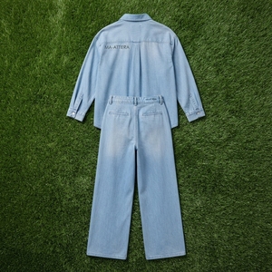 Women Light Blue Denim <b>Shirt</b> And Wide Leg Jeans Set Casual Two Piece Matching Denim Outfit Streetwear Fashion - Product Image 5