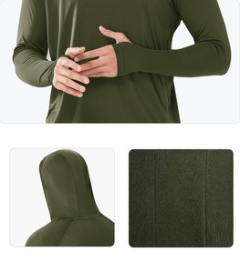 เสื้อเชิ้ตป้องกันแสงแดดแขนยาวมีฮู้ดสีเขียวมะกอกสำหรับผู้ชายทรงเข้ารูปโพลีเอสเตอร์ดูดซับความชื้นสำหรับฤดูร้อนสวมใส่กลางแจ้ง - Product Image 3