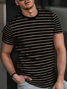 Camiseta de Hombre al por Mayor con Estampado de Rayas, Manga Corta, Cuello Redondo, Informal, a la Moda, con Logotipo Personalizado, para Verano, Estilo Urbano - Product Image 4
