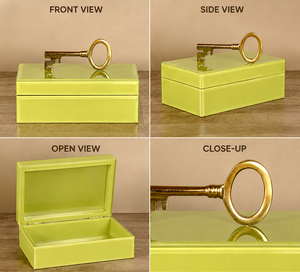 Pistachio Green Glass Jewelry Storage Box with <b>Gold</b> Key Accent Glossy Finish Decorative Keepsake and Vanity Organizer - Product Image 4