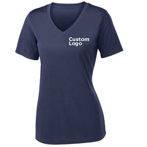 เสื้อยืดคอวีผู้หญิง ผ้าเจอร์ซีย์ลำลอง ระบายอากาศได้ดี เป็นมิตรกับสิ่งแวดล้อม โพลีเอสเตอร์/คอตตอน 180 กรัม ODM ขายส่ง ทรงเข้ารูป ปักโลโก้ ติดกระดุม - Product Image 3