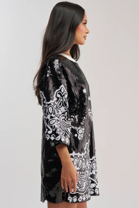 Chemise florale brodée à sequins surdimensionnée à manches trois quarts pour homme, en polyester tissé, sans col, idéale pour l'été - Product Image 3
