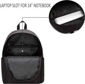 Mochila escolar clásica negra minimalista, mochila informal de viaje con bolsillo frontal y bolsillos laterales - Product Image 4
