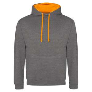 Sweat-shirt à capuche gris pour homme avec doublure orange, coupe classique, en molleton de coton, pull décontracté avec poche avant, idéal pour l'automne - Product Image 1