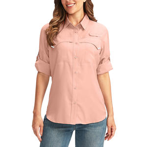 Camisetas de Pesca de Alto Rendimiento para Mujer, Tejido de Poliéster y Spandex, Estilo Urbano, Color Sólido - Product Image 1