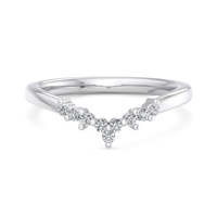 Anillo Minimalista Apilable de Boda con Diamante Cultivado en Laboratorio, Diseño Chevron en V, Corte Marquesa, Engaste de Garras, Bañado en Rodio y Oro de 18K