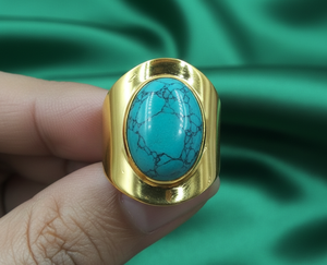 Blue Turquoise Gemstone <b>Ring</b> 925 Sterling Silver Handmade Oval Cabochon <b>Statement</b> <b>Ring</b> Vintage Style Men Jewelry - Product Image 5