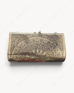 Handcrafted Peacock Motif <b>Clutch</b> <b>Bag</b> Gold Tone Frame Floral Engraved Pattern Minaudiere Evening Purse Women Wholesale Supplier - Product Image 2
