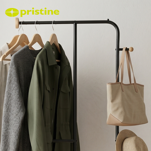 Minimalist Standing Coat Rack With <b>Towel</b> Bar And <b>Hooks</b> For Entryway Storage Metal Clothing Organizer Steel Finish - Product Image 5