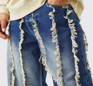 <b>Men's</b> Premium Vintage Style Flare Wide Leg Denim <b>Jeans</b> Custom Panel Design Grey Washed Tinted Paneled 100% Cotton Custom ODM/OEM - Product Image 5