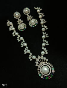 Conjunto de joyería nupcial de diamante americano clásico, collar y pendientes de dos piezas para boda, estilo clásico de moda - Product Image 3