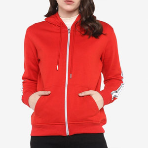 Sudadera con capucha de algodón 100% para mujer, con cremallera completa, logotipo personalizado, manga larga, para fitness, running y deportes casuales. - Product Image 1