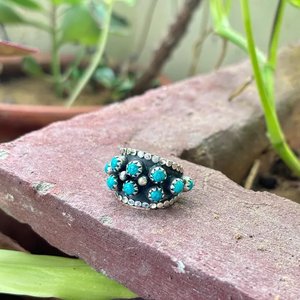Handmade Sterling Silver Kingsman <b>Turquoise</b> <b>Ring</b> Boho Gemstone Band Jewelry for Women Men - Product Image 3