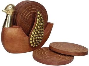 Sous-verres en bois de style bohème, faits à la main, écologiques, non toxiques et lavables, forme/taille réglables, épaisseur 10 mm - Product Image 3