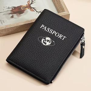 Genuine High-Quality PU Leather Passport <b>Holder</b> Cover Passport Case Protector with Zipper Bag Travel Wallet - Product Image 1
