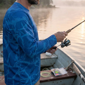 Camisa de pesca de manga larga con botones y logotipo personalizado para hombre, protección solar UPF 50+, secado rápido, 100% poliéster, ligera, con bolsillos. - Product Image 5