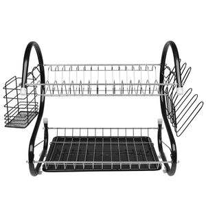 Scolapiatti Multifunzionale Nero RT a Forma di S, Doppio Strato per Ciotole, Piatti, Bacchette e Cucchiai, Scaffale di Raccolta a Due Livelli - Product Image 3