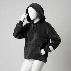 Distressed Boxy Hoodie Vintage Wash Dropped Shoulders Ribbed Cuffs Streetwear Oversized Hoodie with Custom Logo - Product Image 6