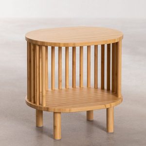 Mesita de Noche Redonda Moderna de Bambú con Estante Abierto, Gabinete de Dormitorio Estilo Japonés - Product Image 3