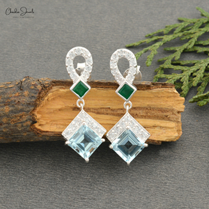 2026 Top Product 925 Sterling Silver Emerald Aquamarine and Cubic Zirconia Dangle Push <b>Back</b> <b>Earrings</b> Fashion Jewelry for Women - Product Image 3