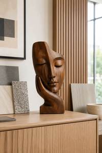 Vase décoratif moderne en bois sculpté, centre de table abstrait fait main pour salon, hôtel, décoration vintage et antique - Product Image 1