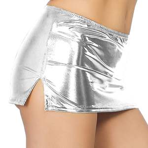 Falda de cuero genuino metálico micro brillante para mujer, ideal para discoteca y baile en barra, con cintura regular, elástica y transpirable. - Product Image 5