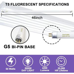 Ampoule fluorescente T5 de 46 pouces, 54W, F54T5/850/HO, 5000K, haute puissance, 4200 lumens, lot de 25, base G5, tube fluorescent à économie d'énergie - Product Image 2