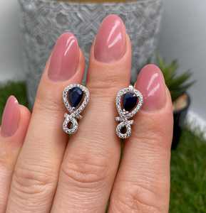 Boucles d'oreilles en saphir bleu naturel, argent sterling 925, faites à la main, certifiées IGI, luxe, cadeau pour femme, mariage, fête, vente en gros - Product Image 3