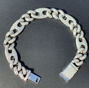 Men's Rhodium Plated 925 Silver Chain <b>Bracelet</b> Micro Insert Zircon Hiphop Style Everyday Wear - Product Image 3