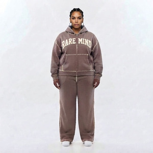 Conjunto de chándal con capucha y cremallera completa para mujer, talla grande, de algodón, pantalones deportivos, ajuste holgado informal, ropa de invierno - Product Image 6