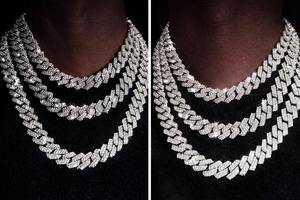 Best Quality Moissanite Silver <b>Iced</b> <b>Out</b> Cuban <b>Chain</b> Gold & Silver Finish Luxury Street Style Club Wear Jewelry for Gift and Sale - Product Image 3