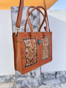 Sac fourre-tout grande taille en cuir sculpté de haute qualité, en cuir de vachette et fourrure, style bohème vintage, fait main, sac bandoulière - Product Image 2