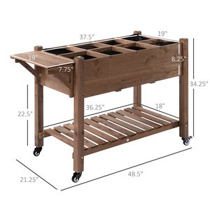 Fioriera Rialzata Marrone 49x21x34 con Griglie per Coltivazione, Ripiano Portaoggetti e Ruote - Forniture da Giardino - Product Image 3