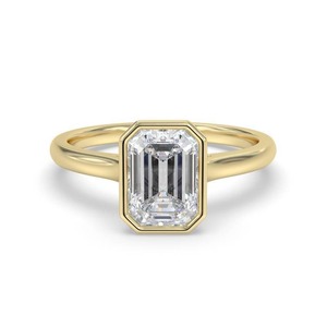 Emerald Diamond Bezel Set Solitaire <b>Ring</b> 0.30 Ct Lab Grown Diamond In 18K Yellow White Rose Gold And Platinum - Product Image 2