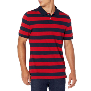 Polo de punto a rayas para hombre, manga corta, informal, diseño rojo y azul marino, corte regular, polos para hombre en venta - Product Image 2