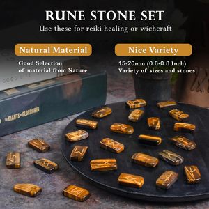 Ensemble de 25 Pierres Runices Naturelles Œil de Tigre Gravées et Polies, Thème Religieux, Collection de Divination Reiki, Vente en Gros - Product Image 2