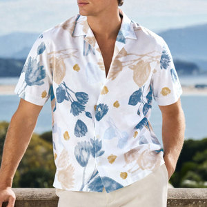 Chemise décontractée à manches courtes pour homme, imprimé floral, col rabattu, tissu popeline respirant, style estival, 100% coton, chemise hawaïenne - Product Image 5