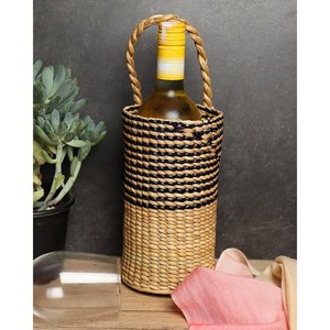 Porte-bouteilles en herbe de mer naturelle, deux tons, écologique, durable, fait à la main, rangement pour vin et boissons, vente en gros, commande en gros - Product Image 2