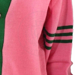 Suéter de Mujer de Punto Acrílico con Bordado Verde de la Letra AKA, Cárdigan Rosa de la Hermandad Alpha K, Manga Larga, Ropa Universitaria - Product Image 3