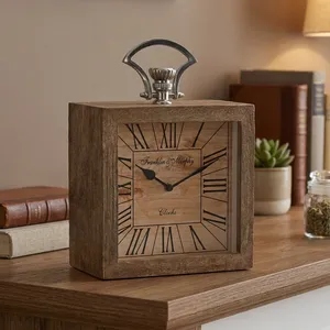 Reloj de Escritorio Circular de Madera, Diseño Moderno, Funciona con Batería, Movimiento de Cuarzo, Números Romanos, Luminova, Función de Snooze, Metal - Product Image 4