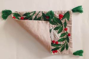 Embroidered Plant Pattern <b>Cushion</b> <b>Cover</b> Rectangle Cotton Linen Bohemian Style With Tassels Customized Zipper Closure - Product Image 3