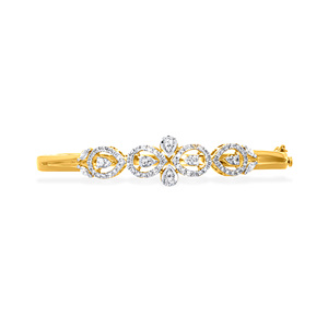 Elegant 14K Yellow Gold <b>Bangle</b> <b>Bracelet</b> with Lab Grown Diamond Classic Floral Design 11g Luxury Jewelry - Product Image 2