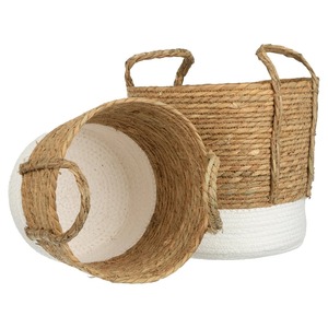 Seagrass <b>basket</b> with white fabric bottom Handmade <b>Storage</b> <b>Basket</b> Wholesale eco-friendly Made in Vietnam - Product Image 1